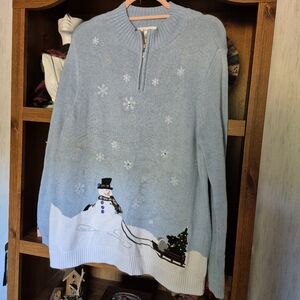 CJ Banks Light Blue Snowman Sweater, XL